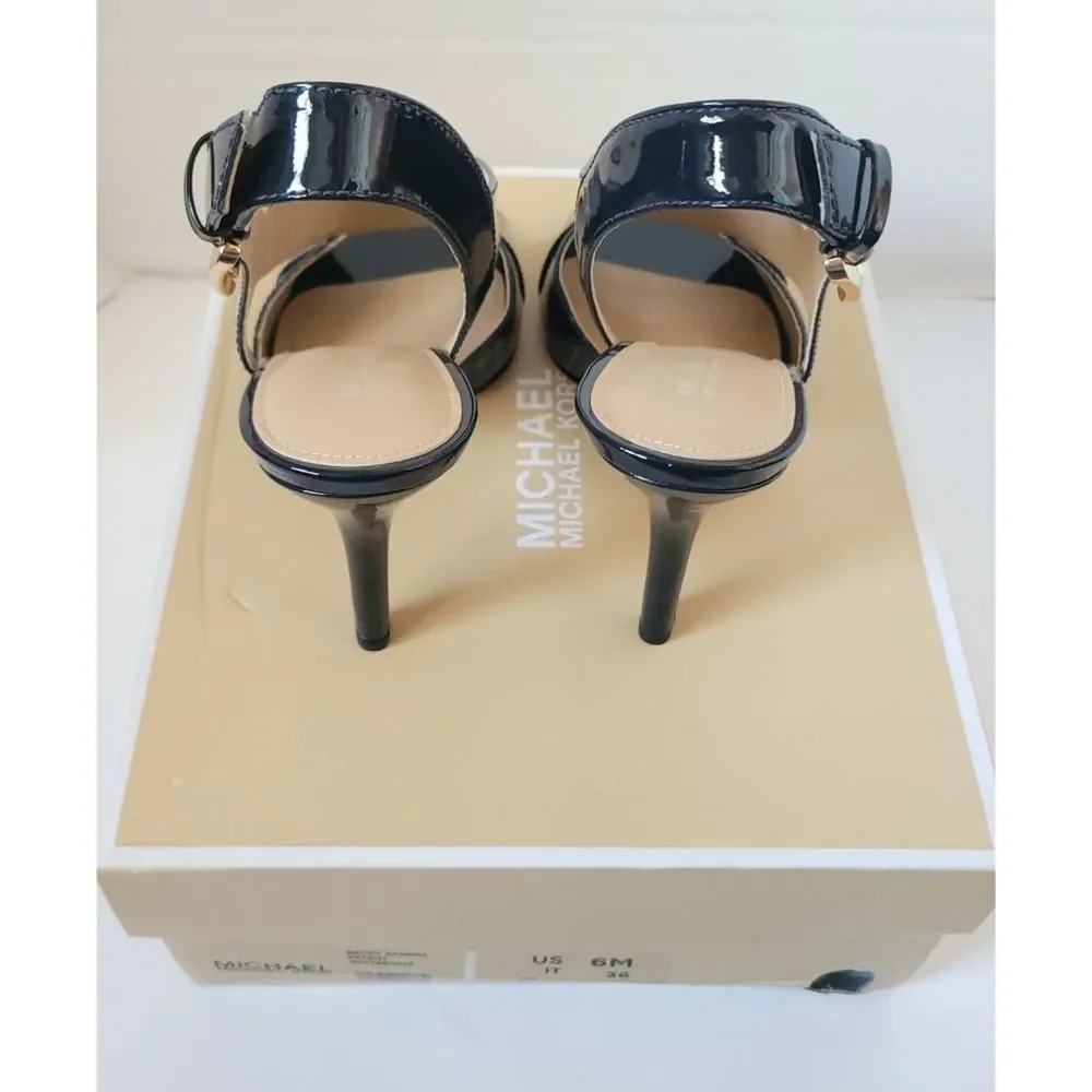 New! MICHAEL KORS Women's Patent Leather Slingback Sandals Size 6 Dark Navy Blue